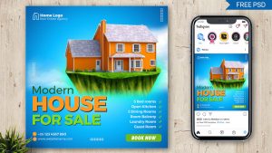 Real Estate House For Sale Free Instagram Post Banner Template PSD