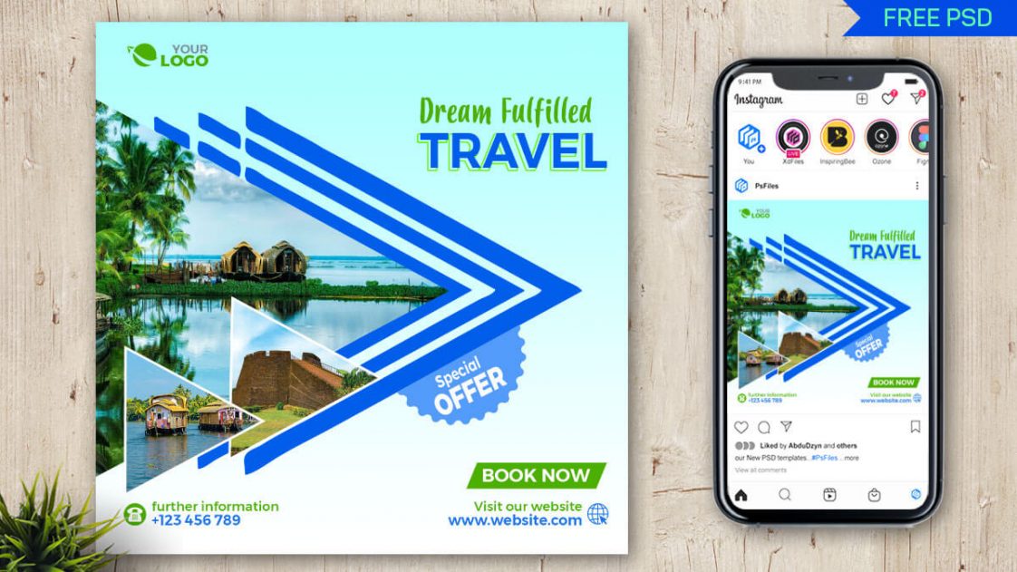 Tour And Travel Agency Free Social Media Post Design PSD Template