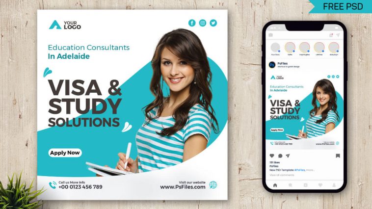 Study Abroad Education Consultants Free Instagram Post Design PSD Template