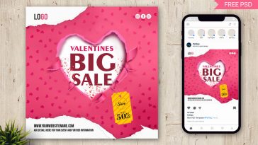 Valentines Day Big Sale Instagram Promotion Post Design Free PSD