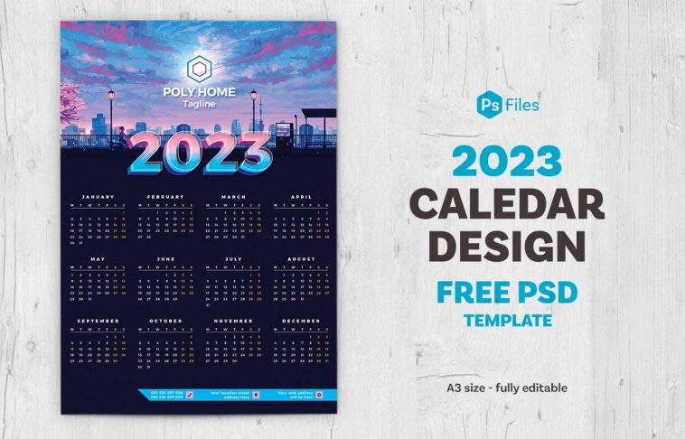 Black Calendar 2023 Photoshop PSD Template Free File