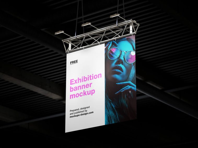 2 Free Hanging Exhibition Banner Mockup PSD Set