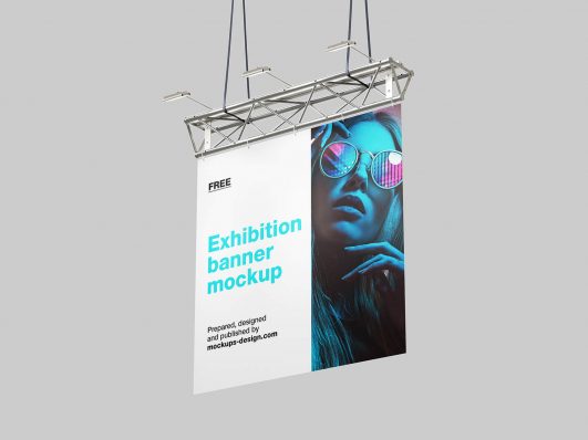 2 Free Hanging Exhibition Banner Mockup PSD Set - PsFiles