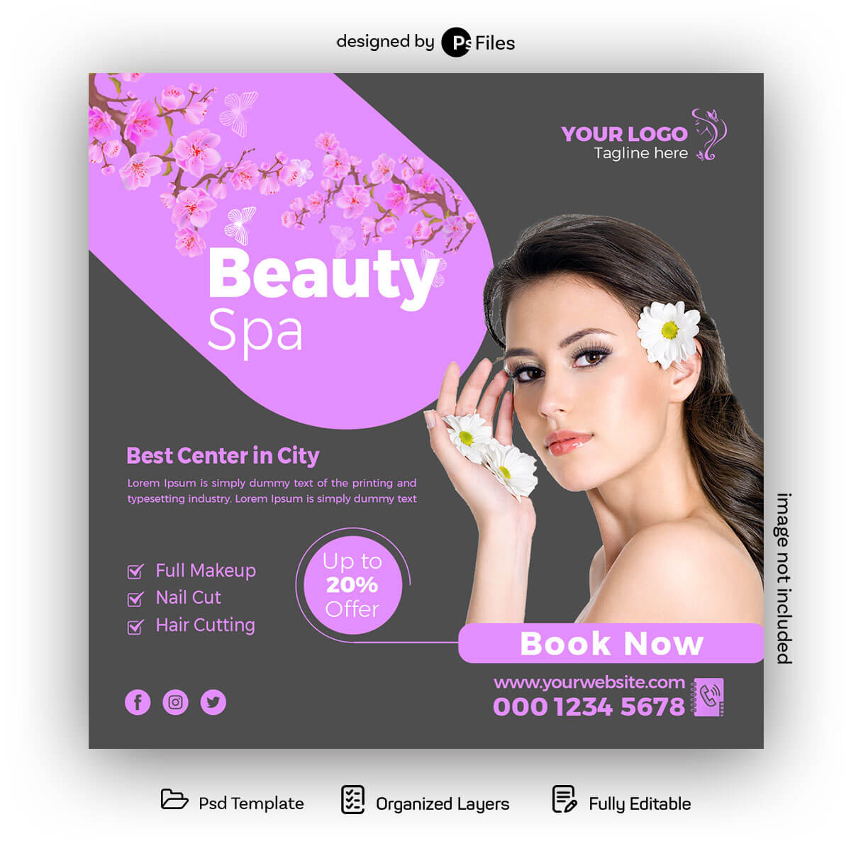Pink color PsFiles Free Beauty Spa Salon Instagram Post Design PSD Template
