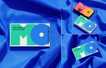 Free Business Cards Mockups PSD set Lying On a Fabric