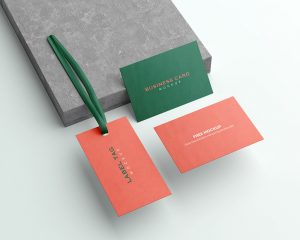 Free Label Tag with Business Card Mockup