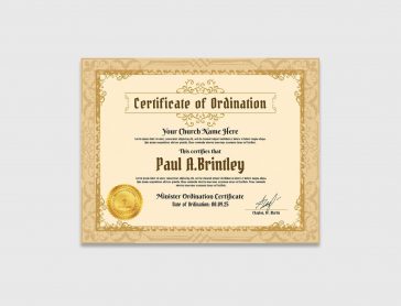 Free Ordination Certificate Template in PSD