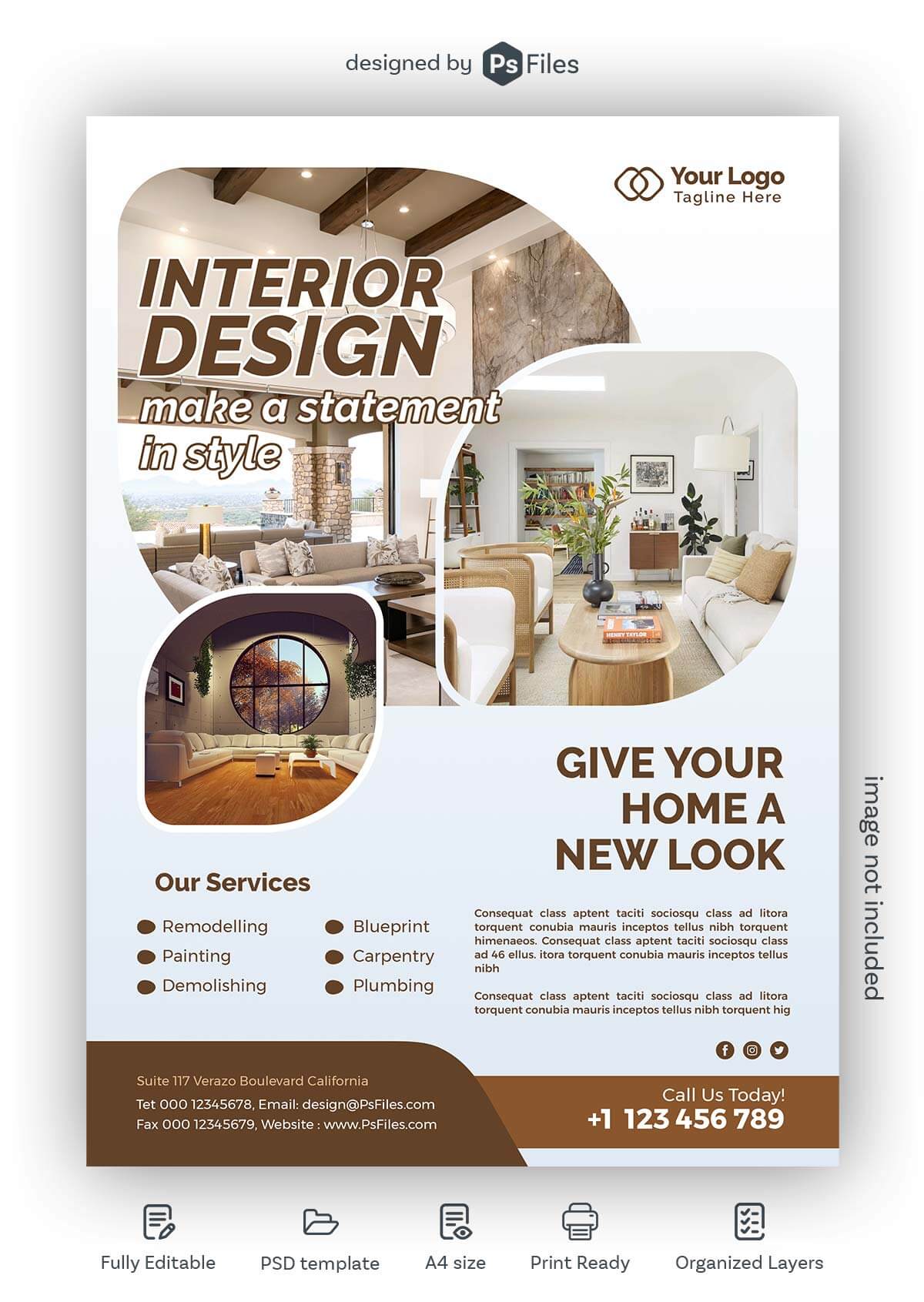 modern and stylish design flyer design PSD template for Interior Design Business