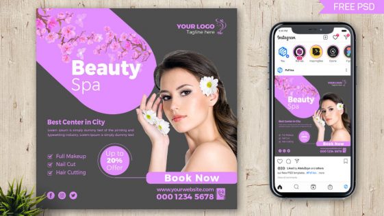 Free Beauty Spa Salon Instagram Post Design PSD Template