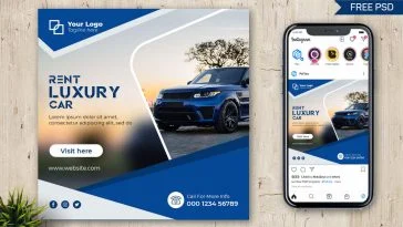 Free Luxury Car Rent Instagram Post Design PSD Template