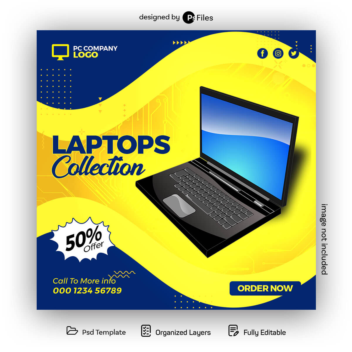 PsFiles Laptop Sale Free Instagram Post Design PSD Template Download