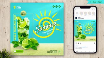 New Special Summer Drink Lime Mojito Insta Post Design Free PSD Template