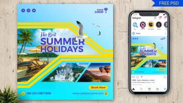 Summer Holidays Travel Agency Free Instagram Post Design PSD Template