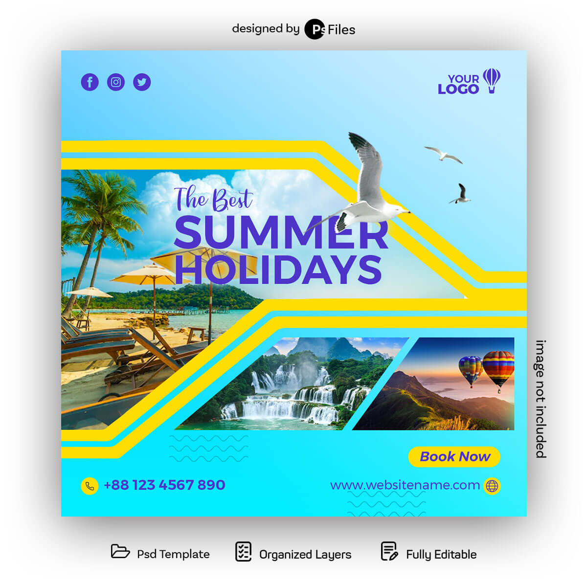 Summer Holidays Travel Agency Free Instagram Post Design PSD Template