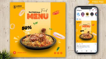 PsFiles Tasty Chicken Biriyani Delicious Food Menu Instagram Post Design PSD Template - Free Download