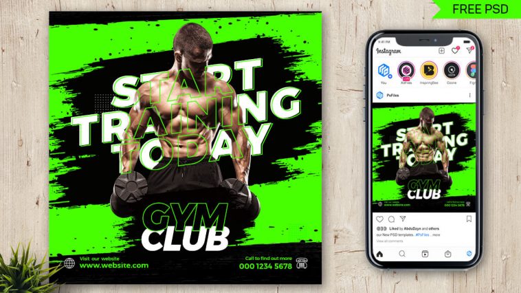 Free Gym Fitness Instagram Post Design PSD Template