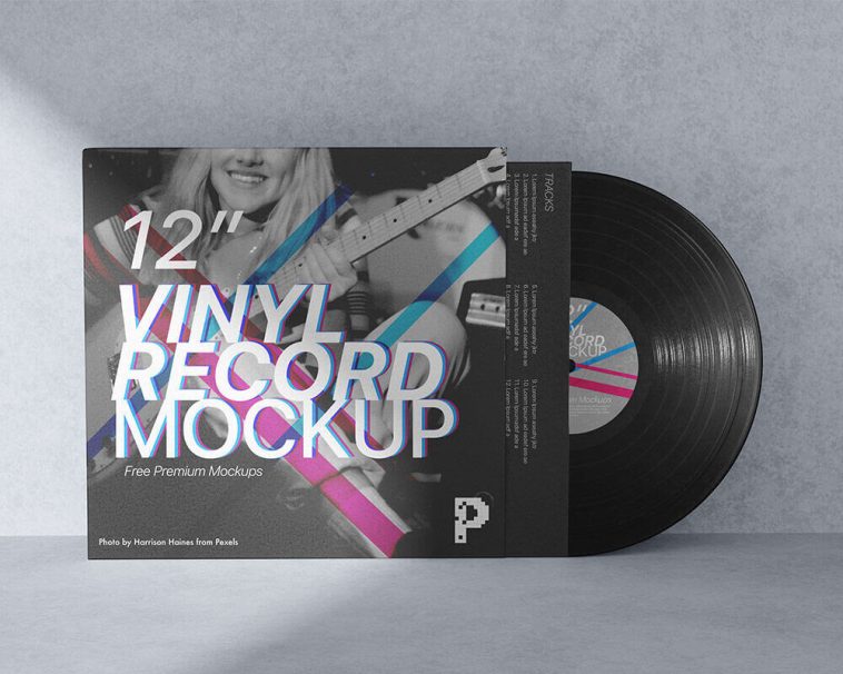 2 Front View Vinyl Record Mockups with and Without Cover