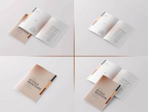 5 Free A4 Multiple Pages Bi-Fold Brochure Mockups PSD Files