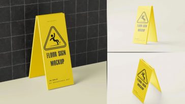5 Free Wet Floor / Caution Sign Mockup PSD File