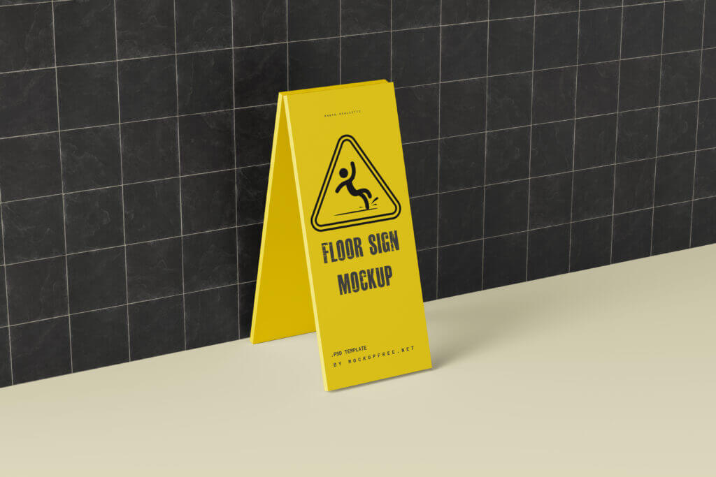 5 Free Wet Floor / Caution Sign Mockup PSD Files