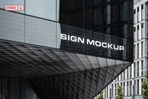 Free Sign on Corporate Building Mockup