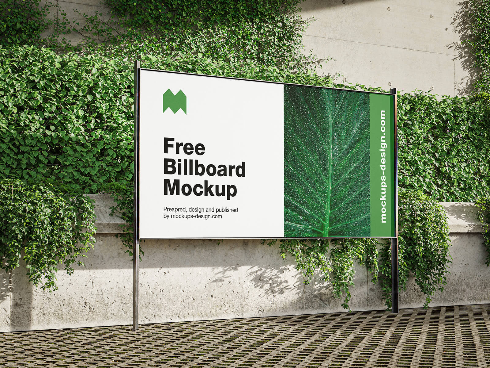 Free Billboard Banner With An Ivy Mockup