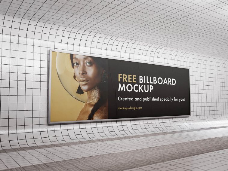 Free Subway Wall Billboard Mockup PSD Set