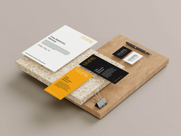 Free Branding Stationery Mockups With Wood and Stone Tiles- PsFiles