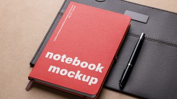 Free Notebook On Leather Pad Mockup PSD
