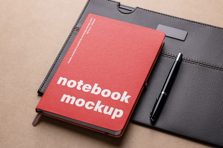 Free Notebook On Leather Pad Mockup PSD