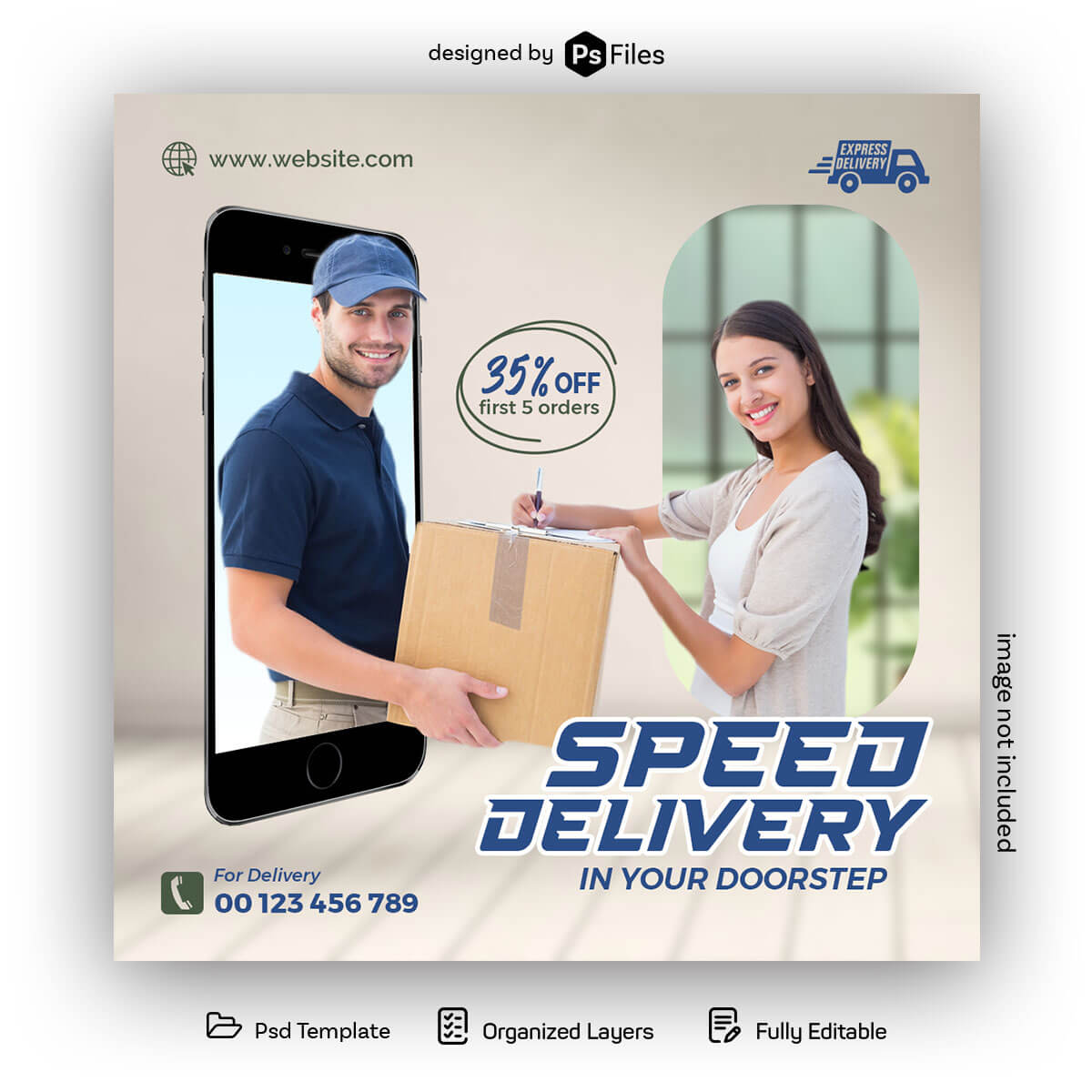 Courier and Speed Delivery Ad Post Design Free PSD Template for Social Media and Online Promos