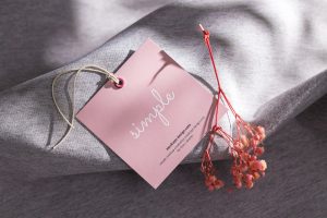 Free Square Fabric Hanging Tag Mockup PSD