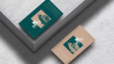Two Floating Business Cards Mockup on Concrete Scene
