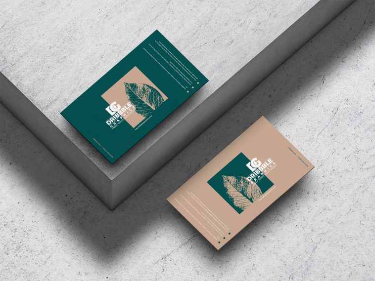 Two Floating Business Cards Mockup on Concrete Scene