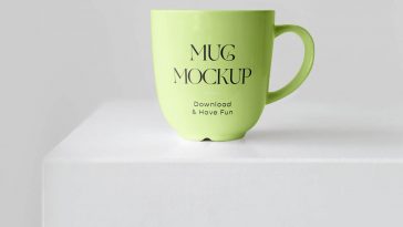 Front View of a Ceramic Mug Mockup on a Cube