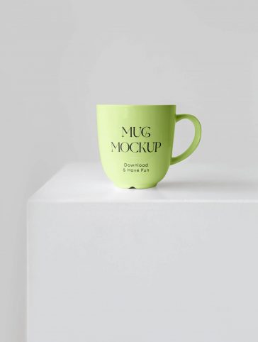 Front View of a Ceramic Mug Mockup on a Cube