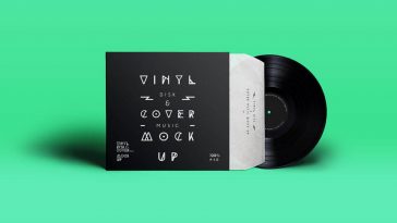 Mockup Displaying Black Vinyl Record Cover with White Signs