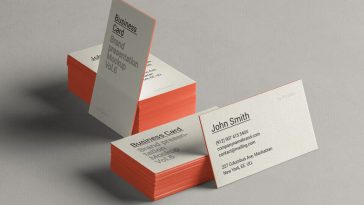 Perspective View of Two Stacks Business Cards Mockup