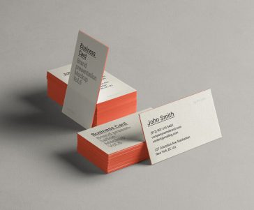 Perspective View of Two Stacks Business Cards Mockup