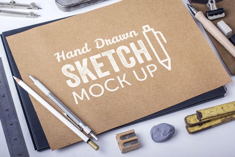 Realistic Hand Drawn Sketch Mockup in Stationary Spot