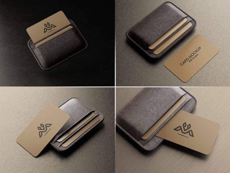 5 Free Business Card With Leather Holder Mockup PSD Files