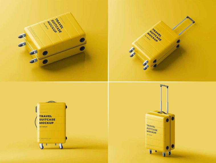 8 Free Rolling Travel Luggage Suitcase Mockup PSD Files