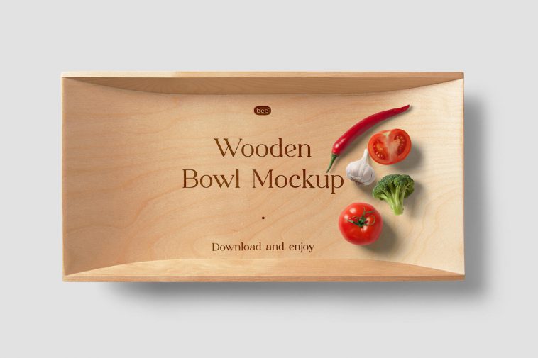 Free Deep Wooden Bowl Mockup