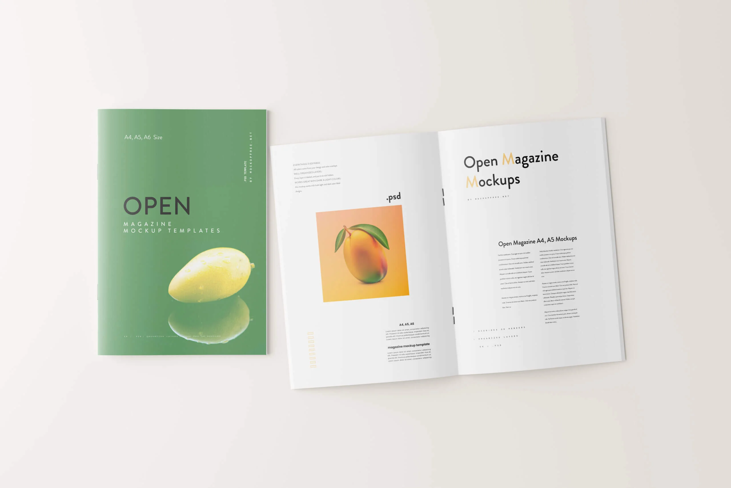 Free A4/ A5 Saddle Stitched Brochure / Magazine Mockup PSD Set