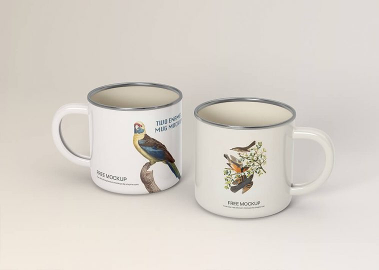 Free Two Enamel Mug Mockup