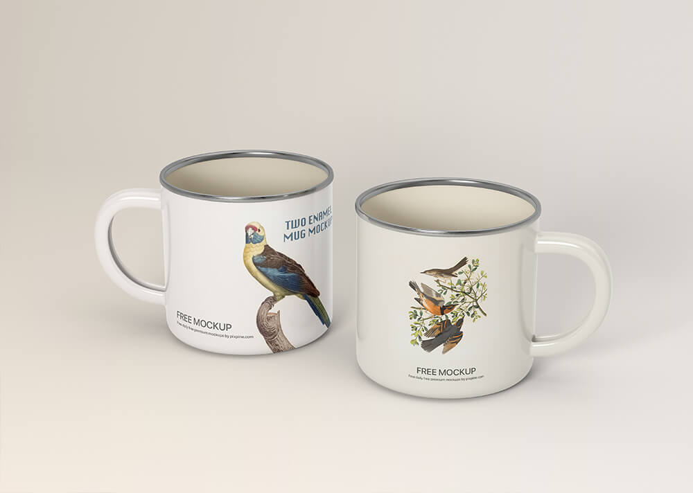 Free Two Enamel Mug Mockup PSD | Mockuptree