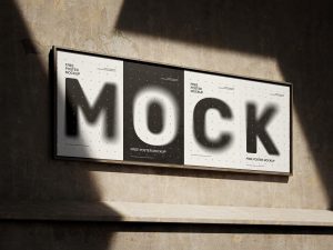 Free 4 Posters In Metal Frame Mockup PSD Set