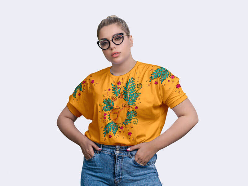 Mockup Showcasing Young Woman Wearing Crew Neck T-shirt 