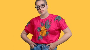 Mockup Showcasing Young Woman Wearing Crew Neck T-shirt