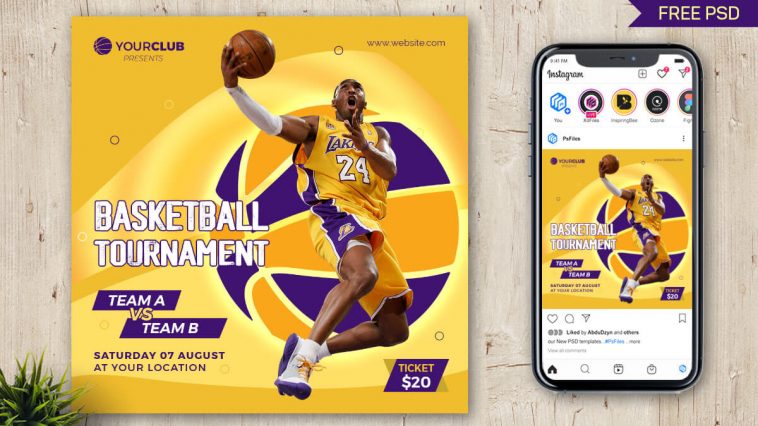 Free Basketball Tournament Team Instagram Post Design PSD Template